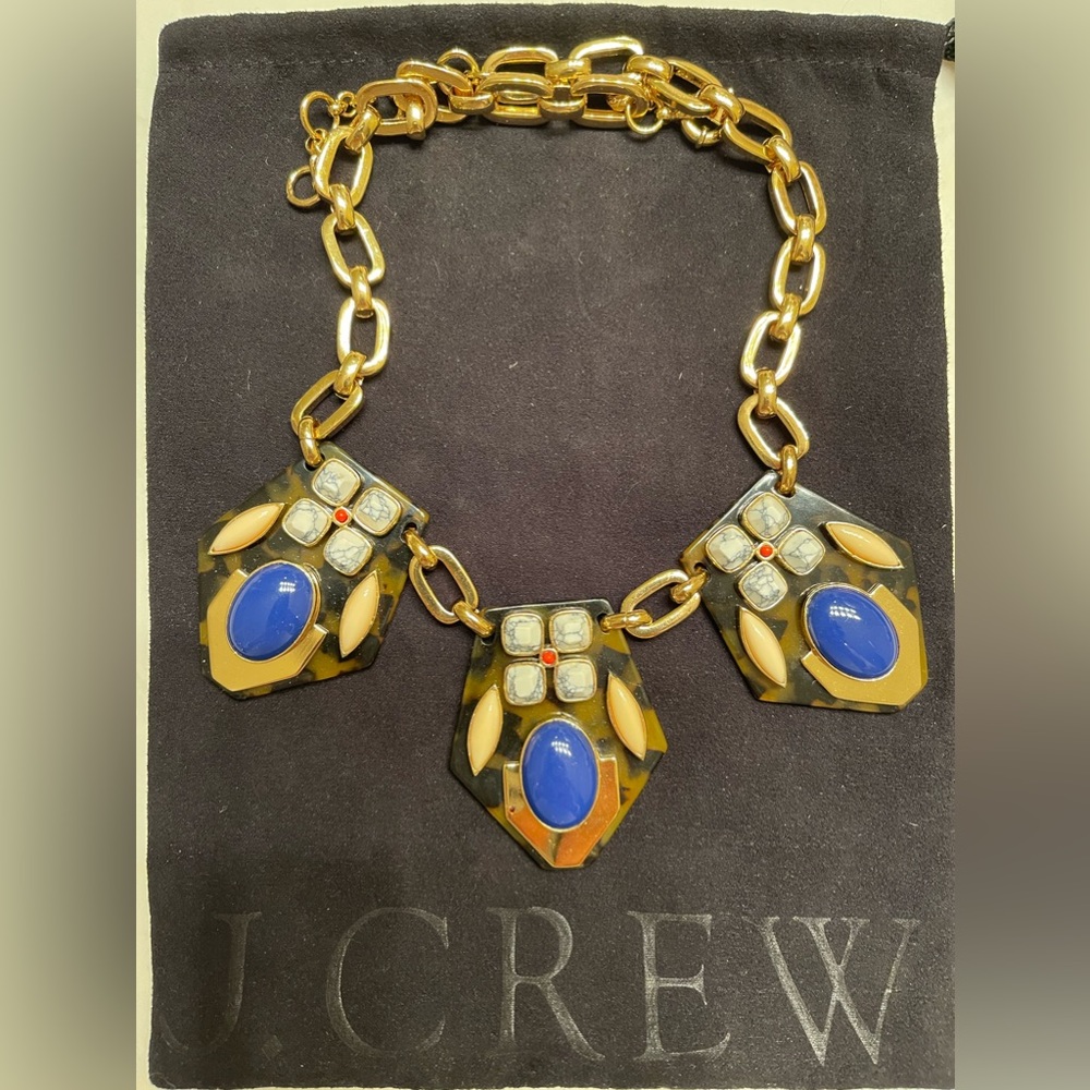 J. Crew Statement Necklace (Gold Tortoise Shell and Red White Blue Accents)